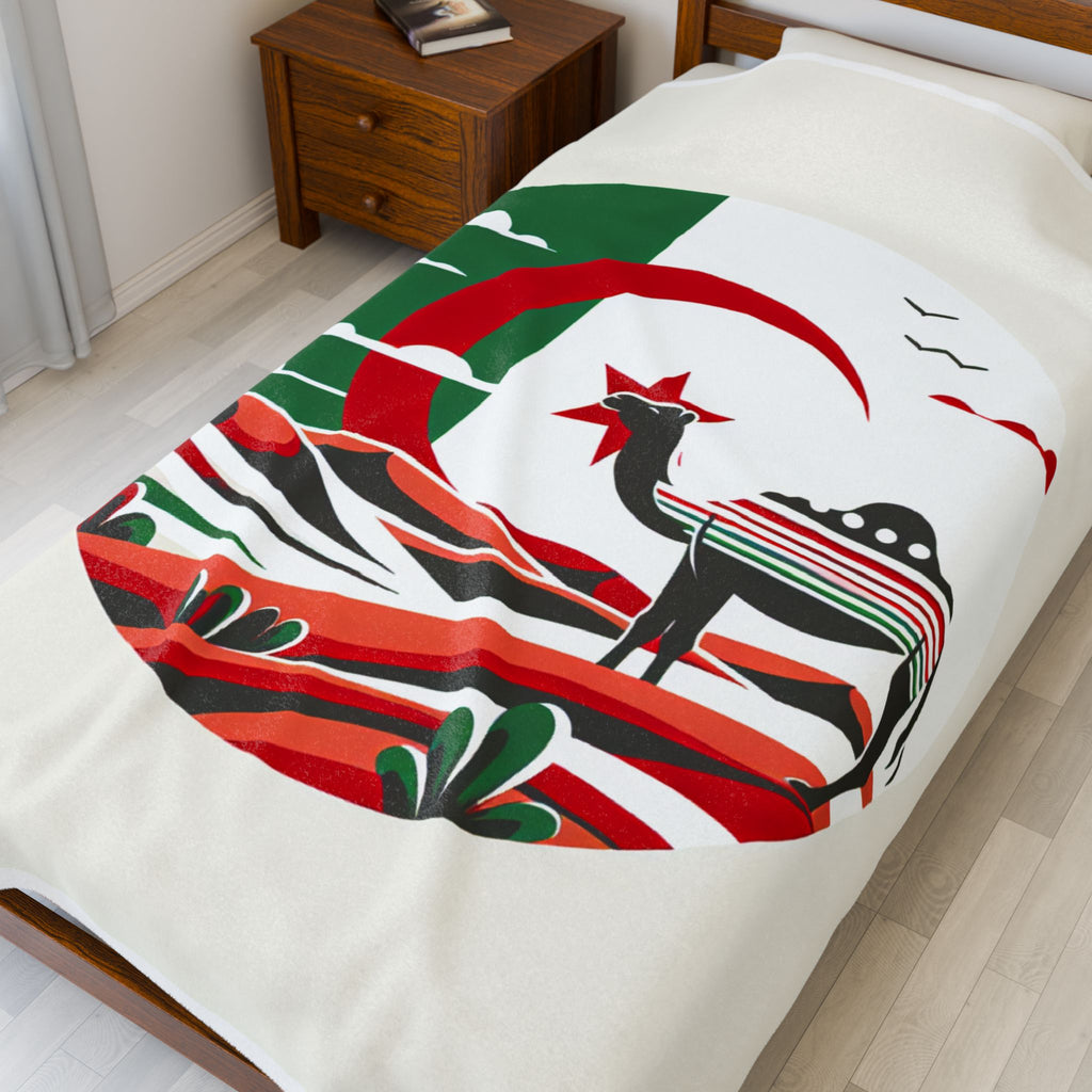 Cozy Velveteen Algeria inspired Plush Blanket, Bohemian Home Accent, Perfect for Gifts, Soft Warm Throw Blanket