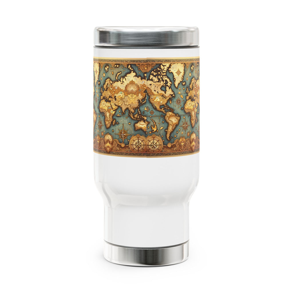 Vintage World Map Travel Mug, Stainless Steel Travel Mug, 14oz Coffee Cup, Adventurer's Gift, Explorer Mug, Travel Lover's Tumbler