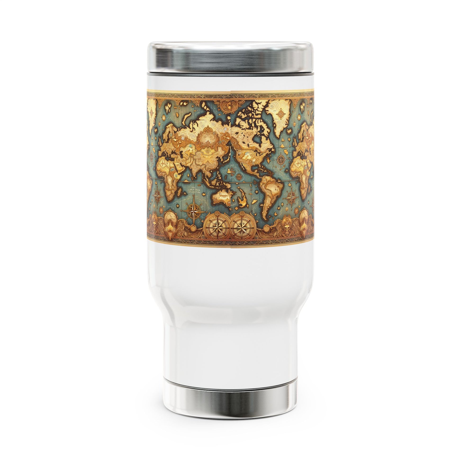 Vintage World Map Travel Mug, Stainless Steel Travel Mug, 14oz Coffee Cup, Adventurer's Gift, Explorer Mug, Travel Lover's Tumbler