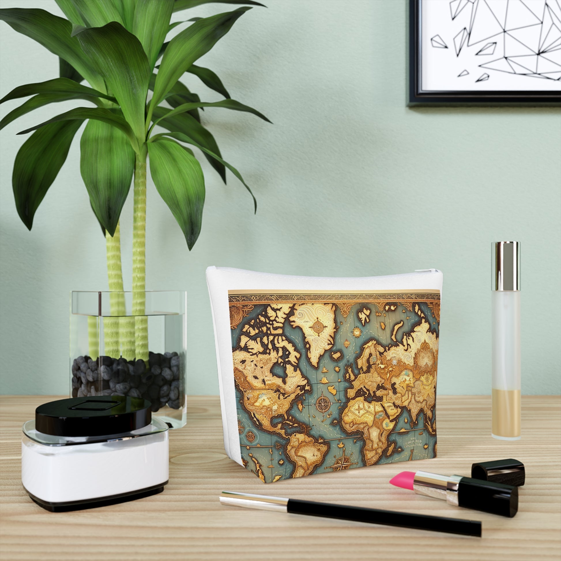 Vintage World Map Cosmetic Bag, Travel Makeup Pouch, Gift for Travelers, Eco-Friendly Cotton Case