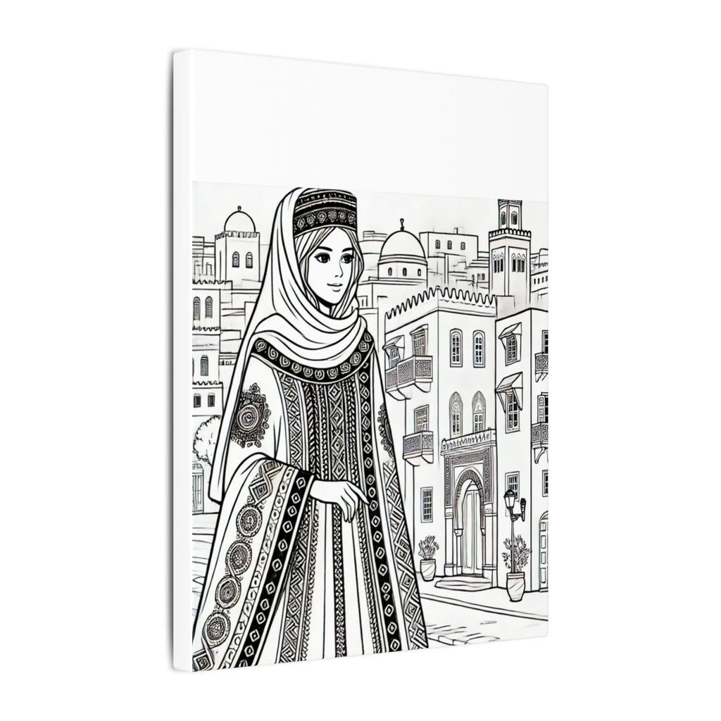 Artistic Stretched Algerian Canva Print, Home Decor, Gift Idea, Coloring Wall Art, Black and White Design