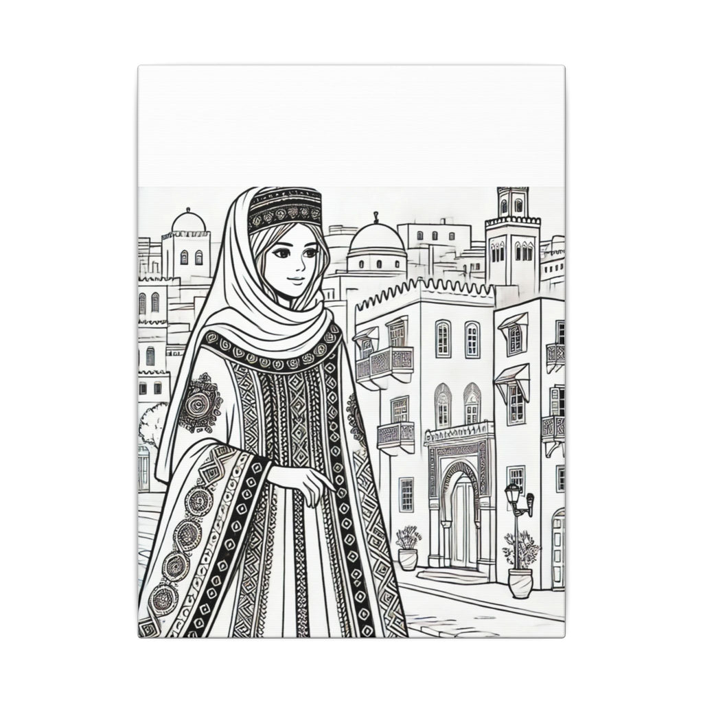 Artistic Stretched Algerian Canva Print, Home Decor, Gift Idea, Coloring Wall Art, Black and White Design