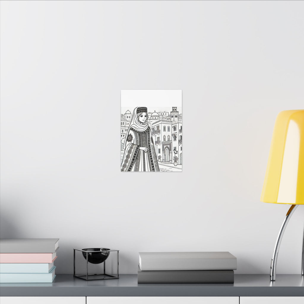 Artistic Stretched Algerian Canva Print, Home Decor, Gift Idea, Coloring Wall Art, Black and White Design