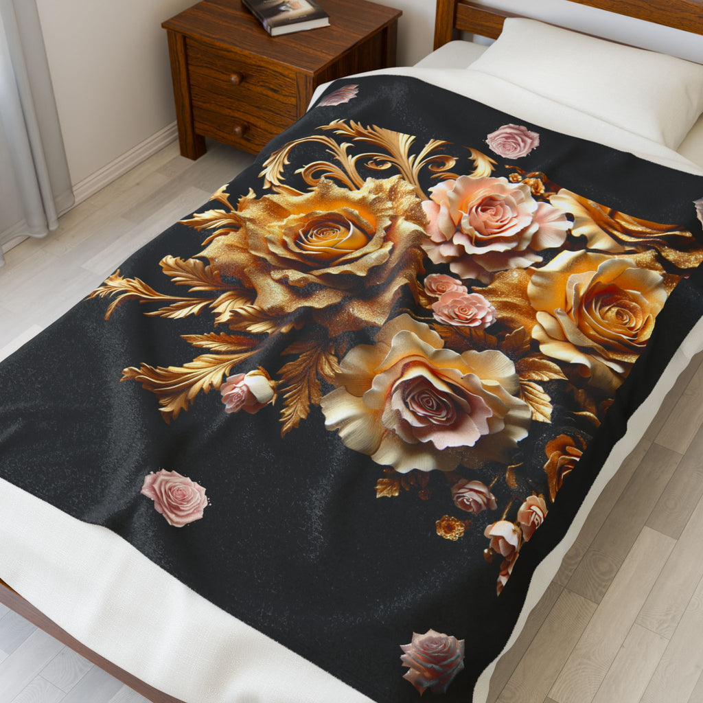 Velveteen Plush Blanket - Cozy Floral Throw, Warm Home Decor, Gift for Her, Soft Bedding, Wedding Gift, Cozy Night In